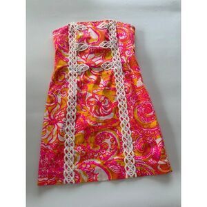 Lilly Pulitzer Size 4 Strapless Pink and Orange Tansy Dress Summer Tropical